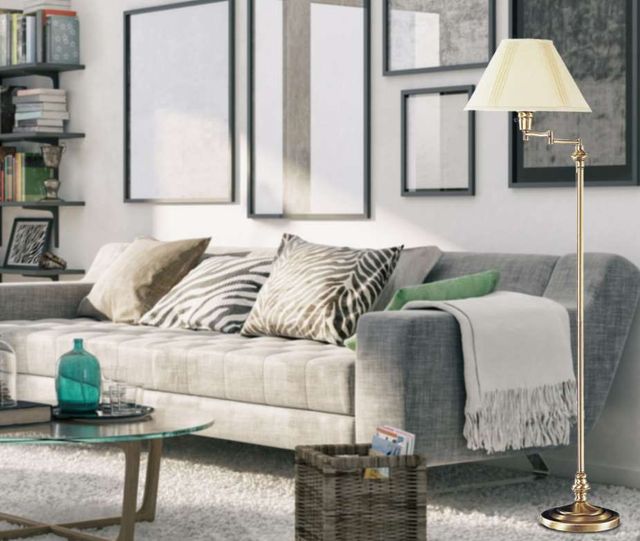 Cal® Lighting & Accessories Antique Bronze/Off-White Swing Arm Floor Lamp-2