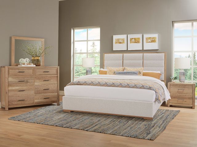 LM Co Home By Vaughan-Bassett Crafted Oak by Ben & Erin Napier Bleached White/Oatmeal King Upholstered Panel Bed-1