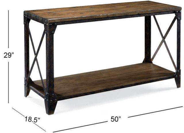 Magnussen Home® Pinebrook Distressed Natural Pine Sofa Table with Black Metal Frame-1