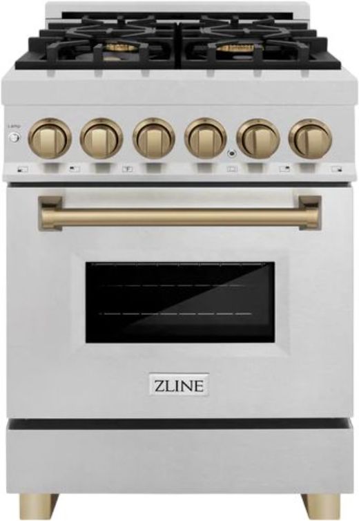 ZLINE Autograph Edition Legacy 24" Satin Stainless Steel Pro-Style Dual Fuel Range with Electric Convection Oven and Champagne Bronze Accents-0