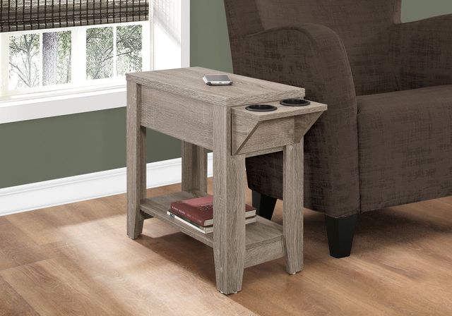 Monarch Specialties Inc. Dark Taupe 23"H Accent Table with a Glass Holder-1