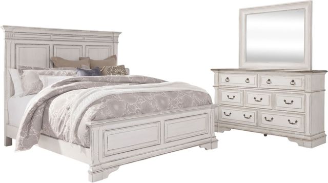 Liberty Furniture Abbey Park 3-Piece Antique White King Panel Bed Set-0
