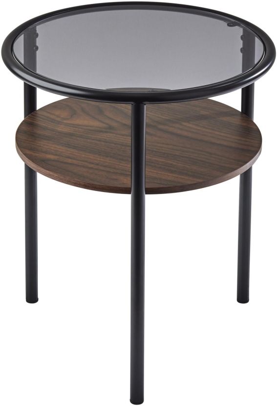 Adesso® Gavin Smoke Glass Top Accent Table with Walnut Shelve and Metal Black Legs-0
