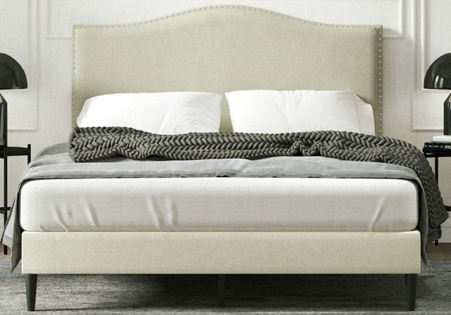 American Wholesale Furniture Leighford Beige Queen Upholstered Bed-0