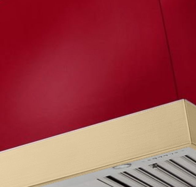 AGA Euclid 36" Piccadilly Red Wall Mounted Range Hood  with Brushed Brass Trim-1