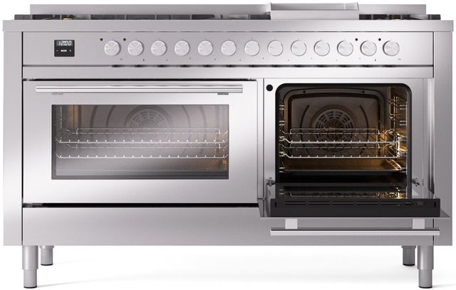 Ilve® Professional Plus II 60" Stainless Steel Pro Style Dual Fuel Range-3
