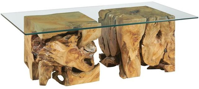 Hammary® Hidden Treasures Glass Top Square Root Coffee Table with Natural Base