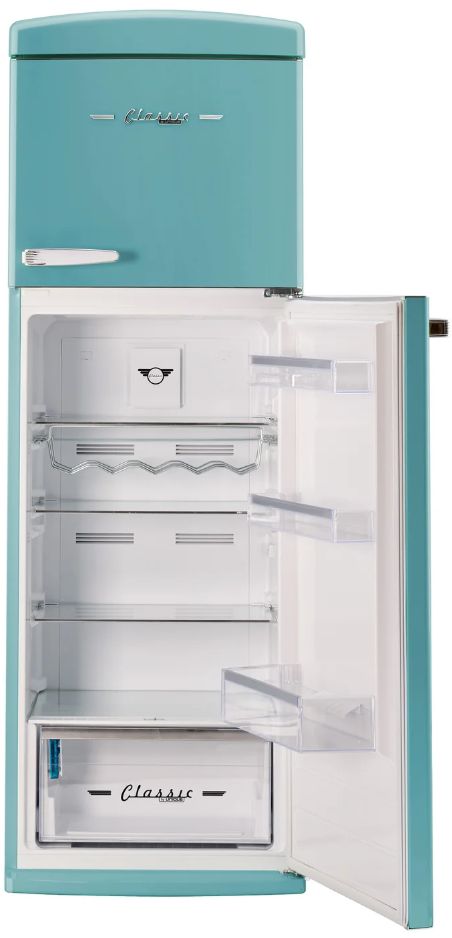 Unique Appliances 24” 11 Cu. Ft. Ocean Mist Turquoise Top Freezer Refrigerator with Chrome Accent Handles-1
