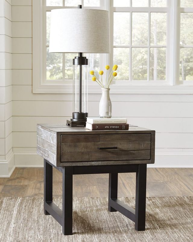 Signature Design by Ashley® Mondoro Grayish Brown End Coffee Table with Black Base-2