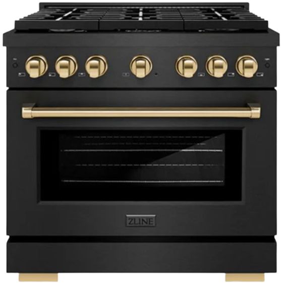 ZLINE Autograph Edition Paramount 36" 5.2 cu. ft. Black Satin Stainless Steel Dual Fuel Range with Polished Gold Accent-0