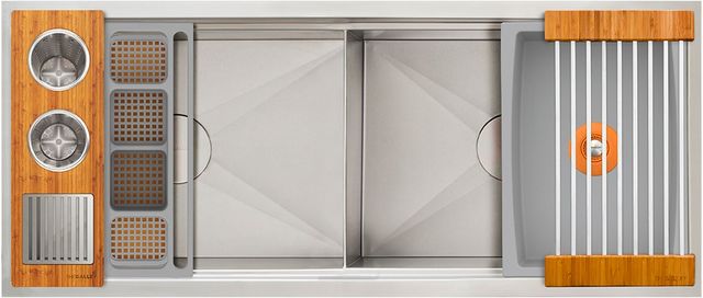 The Galley® Natural Golden Bamboo / Exclusive Gray Resin+ Ideal Double Bowl WashStation™ 4D with Four Tool Wash Kit-0