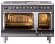 Ilve® Nostalgie II Noblesse 48'' Graphite Matte Pro Style Dual Fuel Range with Chrome Trim-1