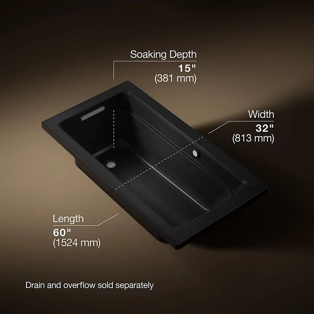 KOHLER® Archer® Black 60" x 32" Drop-In Heated Bubble Massage™ Air Bath-3
