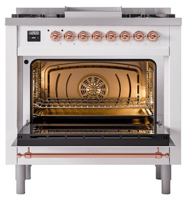 Ilve® Nostalgie II Noblesse 36'' White Pro Style Dual Fuel Range with Copper Trim-1