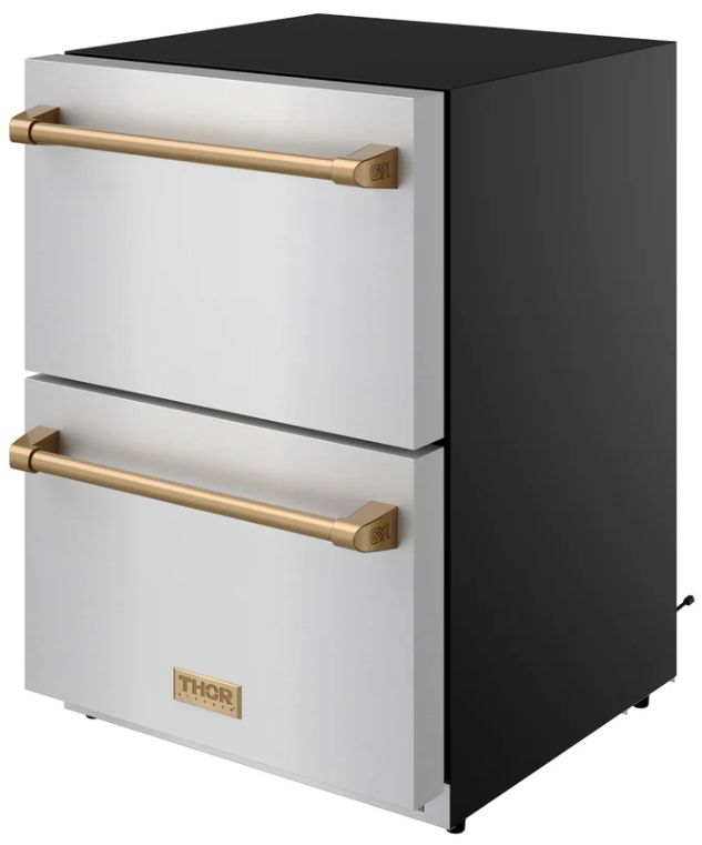 Thor Kitchen® Gordon Ramsay 24" 5.4 Cu. Ft. Stainless Steel Outdoor Under-Counter Refrigerator with Bronze Handle-3