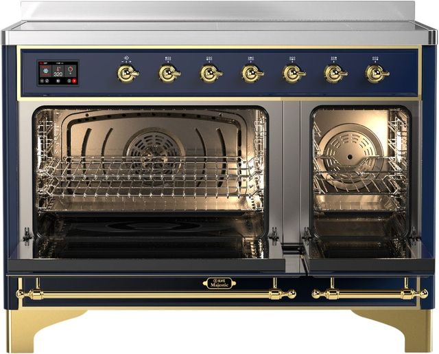 Ilve® Majestic III 48" Midnight Blue Pro Style Induction Range with Triple Glass Door and Brass Trim-1