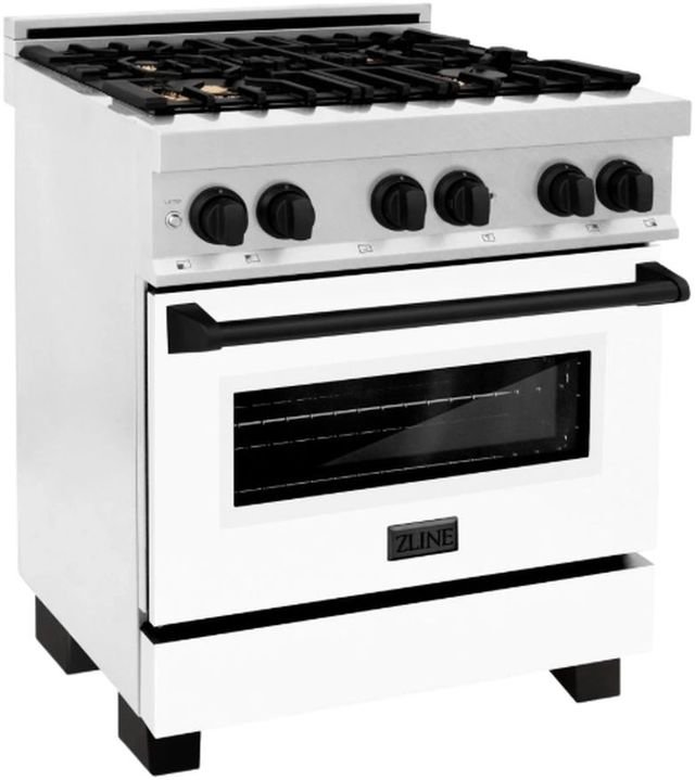 ZLINE Autograph Edition Legacy 30" Satin Stainless Steel Pro Style Dual Fuel Range with White Matte Door and Matte Black Accents-3