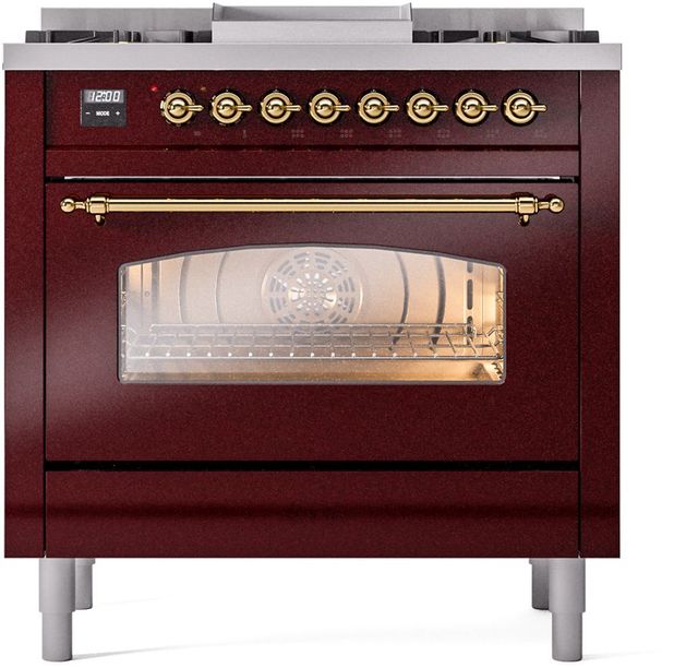 Ilve® Nostalgie II Series 36" Burgundy Pro Style Dual Fuel Range-1