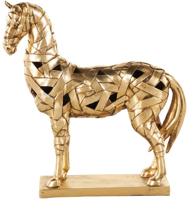 Deco Marche Gold Horse Wrapped Sculpture with Rectangular Base-0