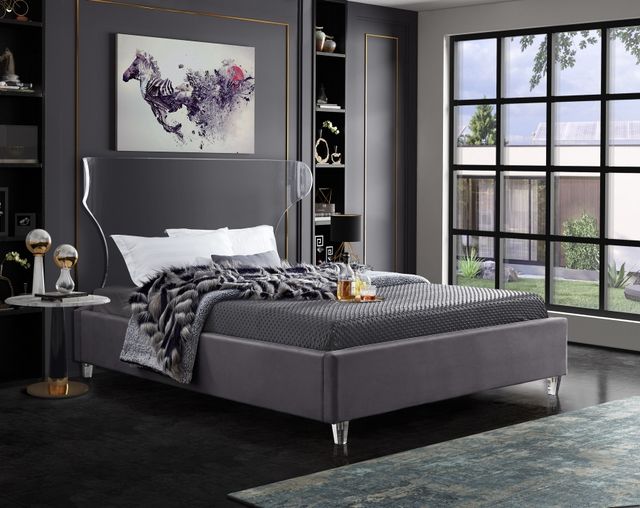 Meridian Furniture Ghost Grey Velvet Full Bed-3