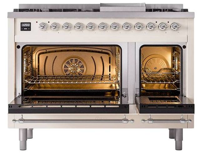 Ilve® Nostalgie II Noblesse 48'' Antique White Pro Style Dual Fuel Range with Chrome Trim-2