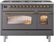 Ilve® Nostalgie II 48" Graphite Matte Pro Style Dual Fuel Range with Brass Trim-0