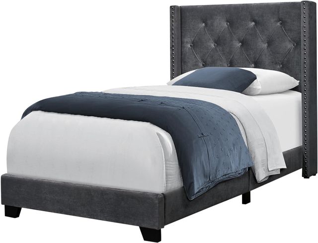 Monarch Specialties Inc. Dark Grey Velvet with Chrome Trim Twin Bed