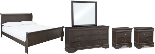 Signature Design by Ashley® Leewarden 5-Piece Dark Brown California King Sleigh Bed Set-0