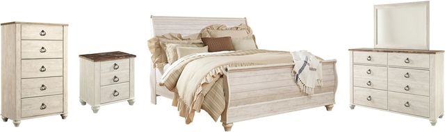 Signature Design by Ashley® Willowton 5-Piece Whitewash King Sleigh Bed Set-0