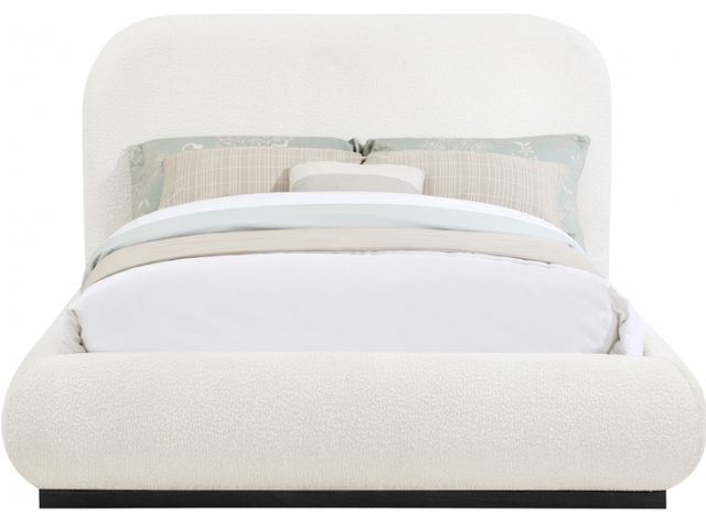 Meridian Furniture Vaughn Cream/Black Queen Boucle Fabric Upholstered Panel Bed-1