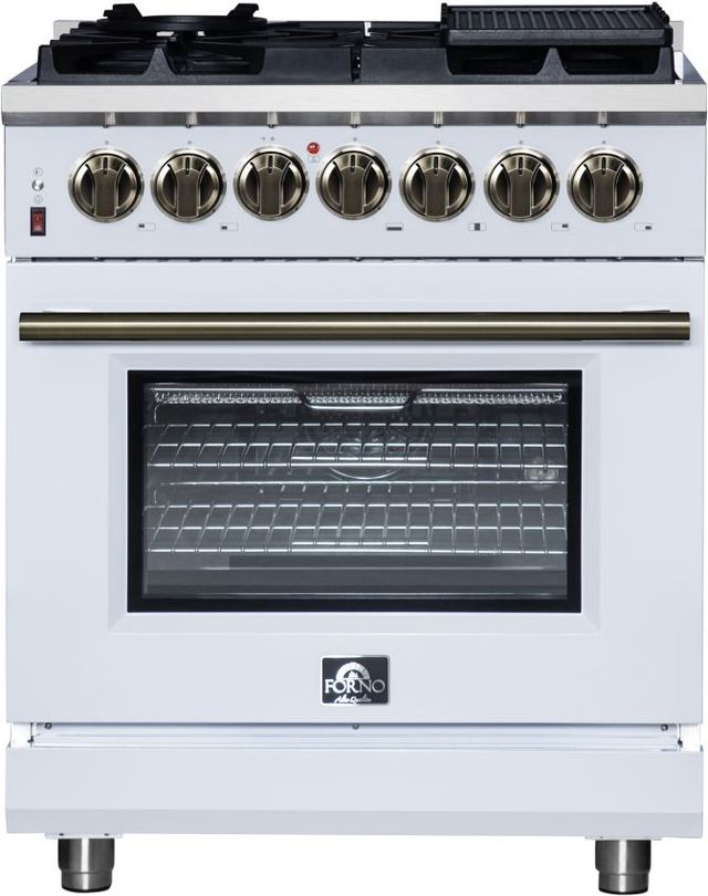 FORNO® Massimo Series Alta Qualita 30" White Pro Style Dual Fuel Range-0