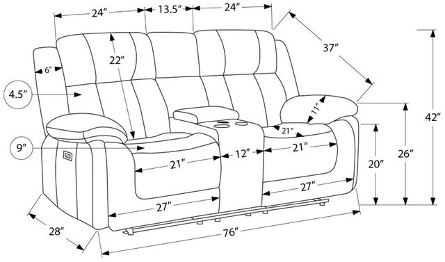 Monarch Specialties Inc. Light Grey 63" Upholstered Power 2-Seater Reclining Loveseat with Console-2