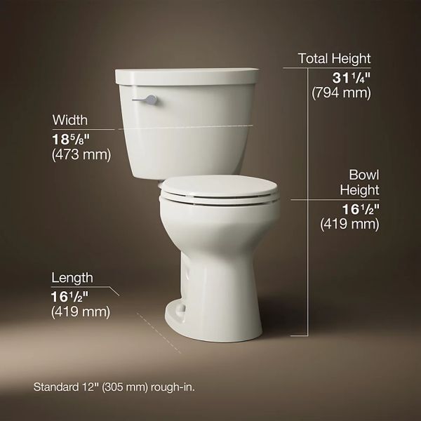 KOHLER® Cimarron® Biscuit 2-Piece Continuousclean ST Round-Front Toilet, 1.28 Gpf-4