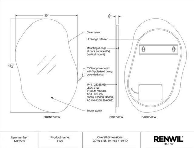 Renwil® Forli Clear Accent LED Mirror-4
