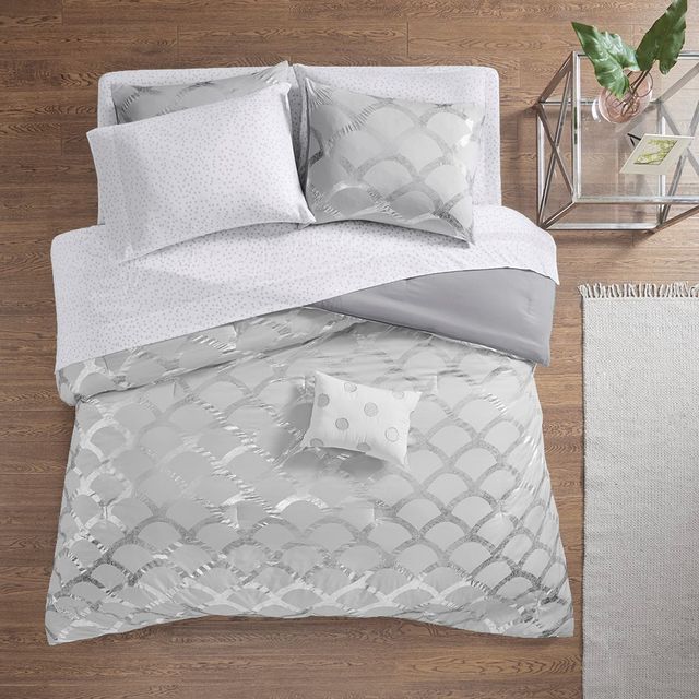 Olliix by Intelligent Design Lorna Gray Queen Comforter and Sheet Set-1