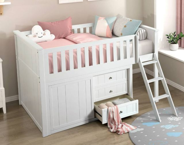 Homelegance® Galen White Twin Low Loft Bunk Youth Bed with Dresser-1