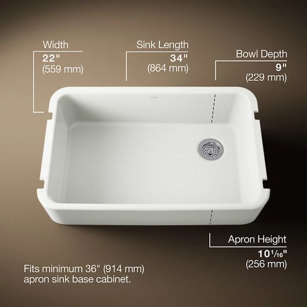 KOHLER® Ironridge® Dune 34" Undermount Single-Bowl Farmhouse Kitchen Sink-2