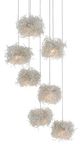 Currey & Company Birds Nest Painted Silver/Clear 7-Light Multi-Drop Pendant-0