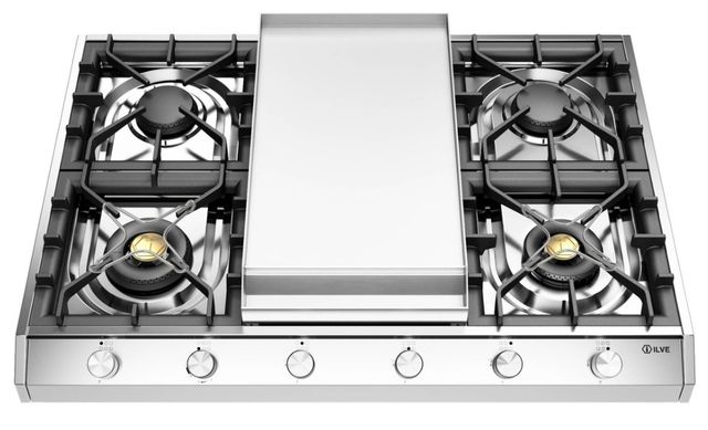 Ilve® Professional Plus II 36'' Stainless Steel Natural Gas Cooktop with Griddle-0