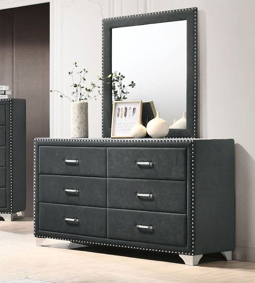 Coaster® Melody Gray 6-Drawer Upholstered Dresser and Mirror-3