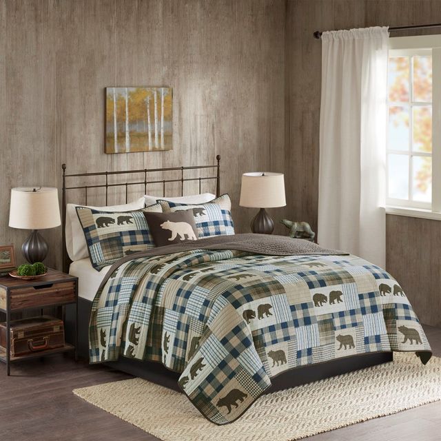 Olliix by Woolrich Twin Falls Brown/Blue King/California King Oversized 4 Piece Quilt Set-1