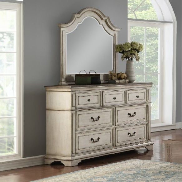 New Classic® Home Furnishings Anastasia Antique White Dresser and Mirror-1