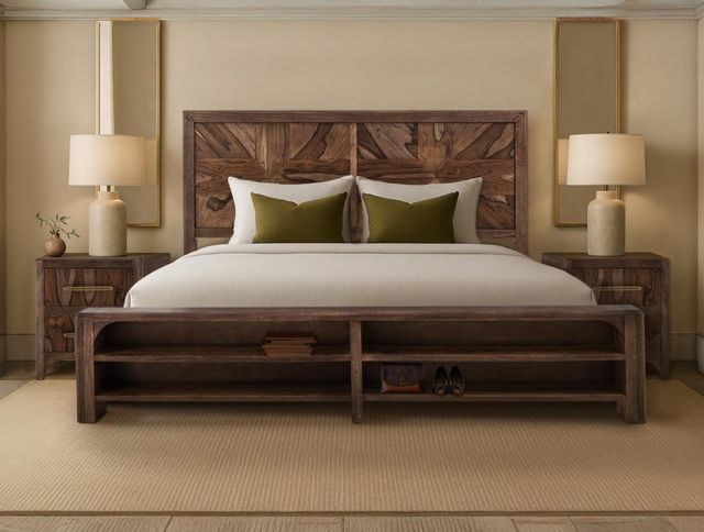 International Furniture Direct Praga Brown Queen Panel Bed-1