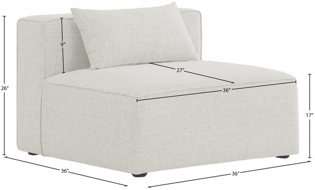 Meridian Furniture Cube Cream Upholstered Modular Armless Chair-2
