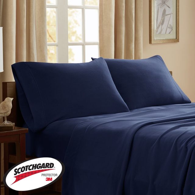 Olliix by Peak Performance 3M Scotchgard Micro Fleece Navy Queen Sheet Set-4