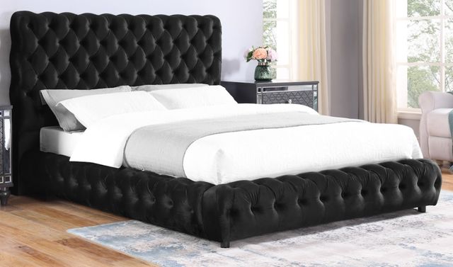 Crown Mark Flory Black Queen Upholstered Platform Bed-1