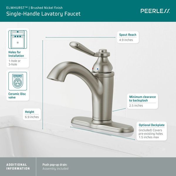 Peerless Elmhurst® Brushed Nickel Single Handle Bathroom Faucet-2