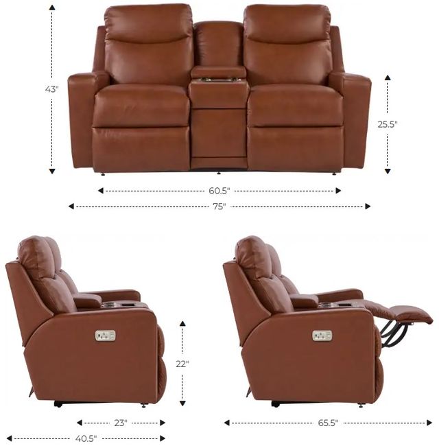 La-Z-Boy® Emmons Pewter Leather Power Reclining Loveseat with Console and Headrest-2