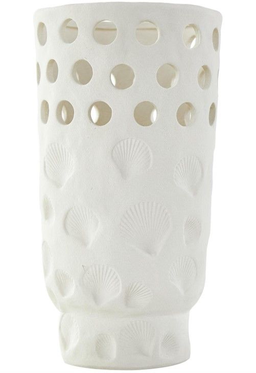 Deco Marche White Ceramic Shell Vase with Circular Cutouts-1
