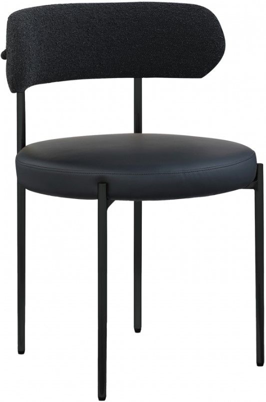 Meridian Furniture Beacon Black Vegan Leather And Boucle Fabric Upholstered Dining Chair-0